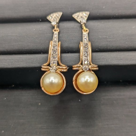 Rose Gold Diamond Pearl Drop Earrings - Picture 4 of 4